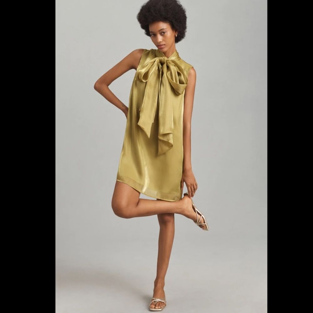Anthropologie Endless Rose Sleeveless Organza Bow Mini Dress